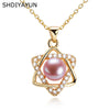 Freshwater Pearl Pendant Necklace Copper Plated With Real Gold Sixpointed Star Microinlaid Zircon