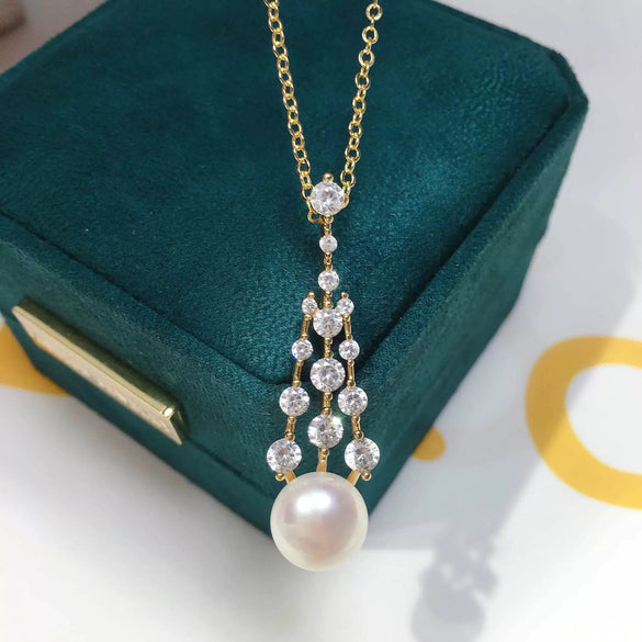 Freshwater Pearl Pendant Tassel Necklace K Gold Craft Microinlaid Zircon With Flat Round And Bun Round Pearls