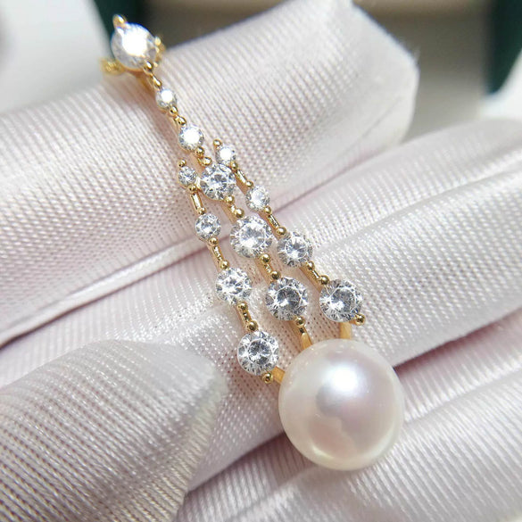 Freshwater Pearl Pendant Tassel Necklace K Gold Craft Microinlaid Zircon With Flat Round And Bun Round Pearls