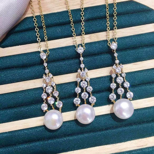 Freshwater Pearl Pendant Tassel Necklace K Gold Craft Microinlaid Zircon With Flat Round And Bun Round Pearls