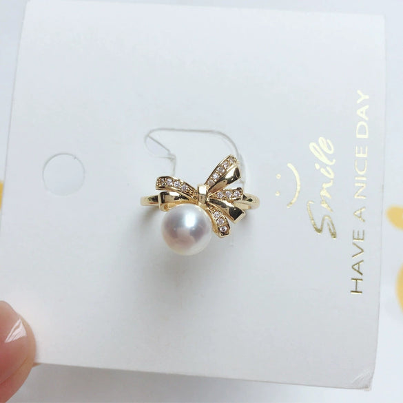 Freshwater Pearl Ring Copper And K Gold Bow Design Women's Style