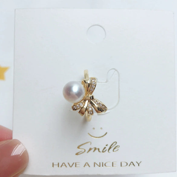 Freshwater Pearl Ring Copper And K Gold Bow Design Women's Style