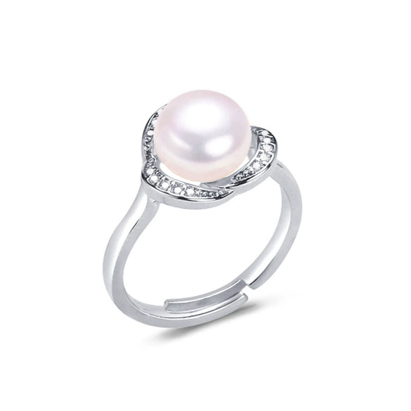 Freshwater Pearl Ring Copper Gold Plated With Zircon Micro Inlay Women's Style Flat Round And Steamed Bread Round Pearl