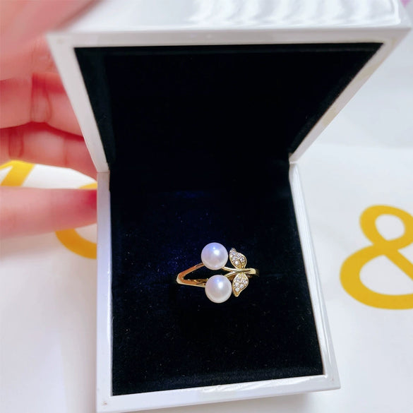 Freshwater Pearl Ring Copper Gold Plated Women's Flat Round Steamed Bread Round Beaded