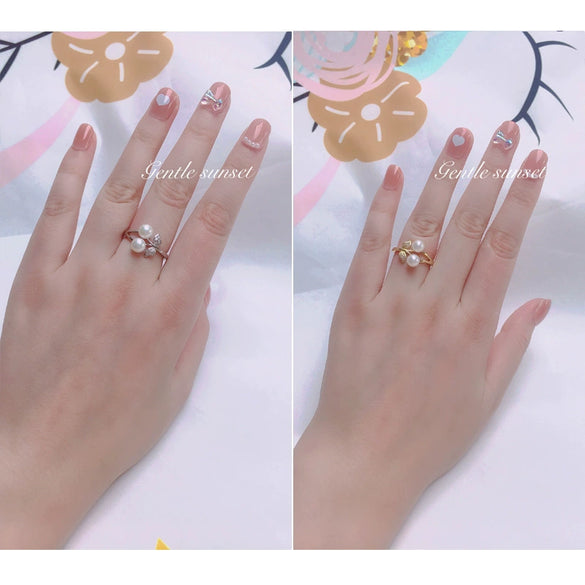 Freshwater Pearl Ring Copper Gold Plated Women's Flat Round Steamed Bread Round Beaded