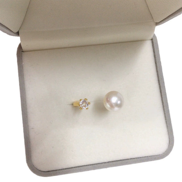 Freshwater Pearl Ring Copper 18K Gold Electroplated Six Claw Oblate Treated Bun Round Women's Fashion