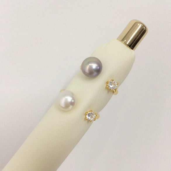Freshwater Pearl Ring Copper 18K Gold Electroplated Six Claw Oblate Treated Bun Round Women's Fashion