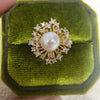 Freshwater Pearl Ring Copper 18K Gold Zircon Flat Round Bun Round Fashion Women's