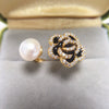 Freshwater Pearl Ring Copper Material Fashion Style Micro Set Zircon Oil Black Camellia Design For Women