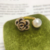 Freshwater Pearl Ring Copper Material Fashion Style Micro Set Zircon Oil Black Camellia Design For Women