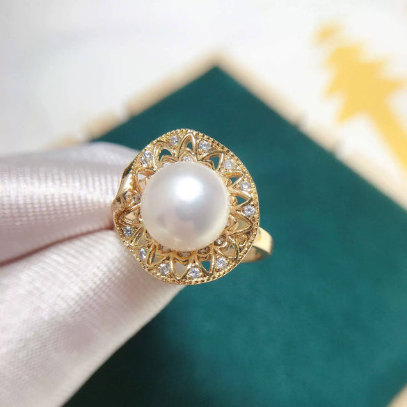 Freshwater Pearl Ring Copper Material Fashion Women's Style Flat Round And Bun Round Shape