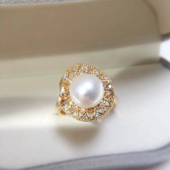 Freshwater Pearl Ring Copper Material Fashion Women's Style Flat Round And Bun Round Shape