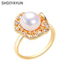 Freshwater Pearl Ring Copper Material Fashion Women's Style Flat Round And Bun Round Shape
