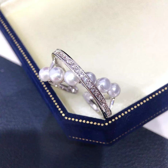 Freshwater Pearl Ring Copper Material Flat Round And Bun Round Shape Women's Fashion Style