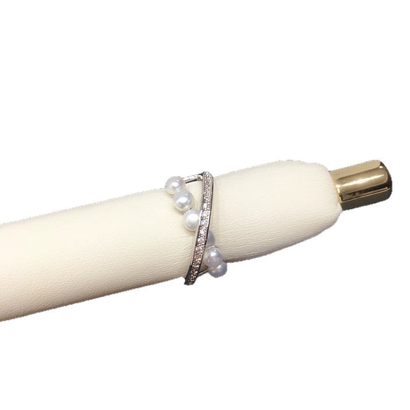 Freshwater Pearl Ring Copper Material Flat Round And Bun Round Shape Women's Fashion Style