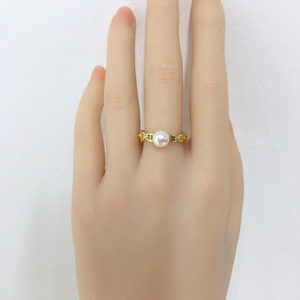 Freshwater Pearl Ring Copper Material Flat Round And Rose Buns Round Shape Women's Style