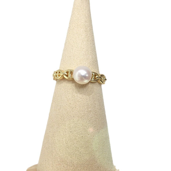 Freshwater Pearl Ring Copper Material Flat Round And Rose Buns Round Shape Women's Style
