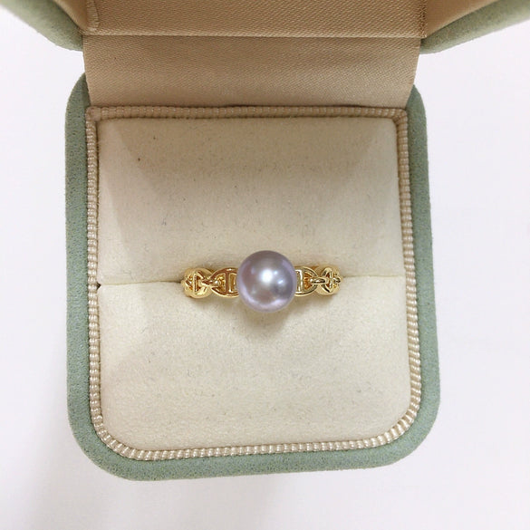 Freshwater Pearl Ring Copper Material Flat Round And Rose Buns Round Shape Women's Style