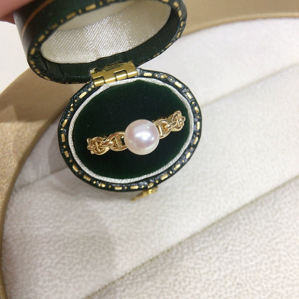 Freshwater Pearl Ring Copper Material Flat Round And Rose Buns Round Shape Women's Style