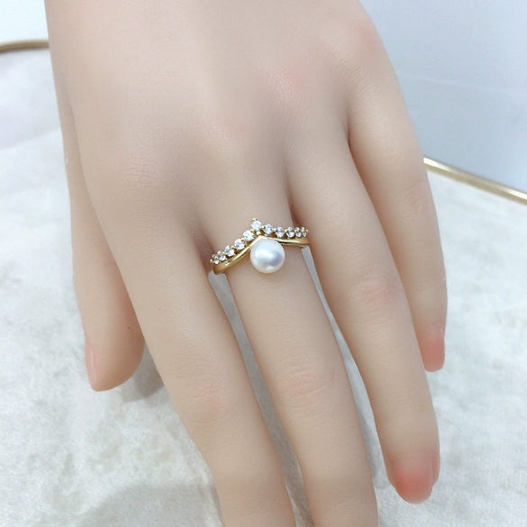 Freshwater Pearl Ring Copper Material Flat Round Rose Buns Round Women's Fashion Style