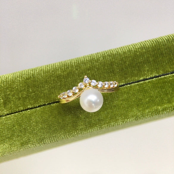 Freshwater Pearl Ring Copper Material Flat Round Rose Buns Round Women's Fashion Style