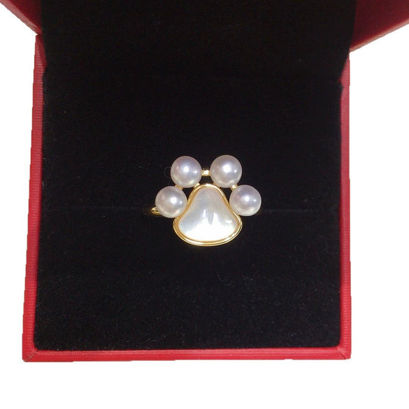 Freshwater Pearl Ring Copper Material With Gold Electroplating And Cat Claw Design For Women