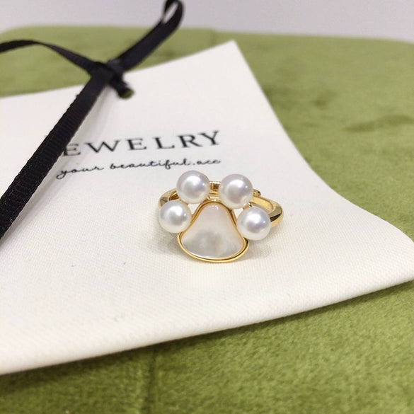 Freshwater Pearl Ring Copper Material With Gold Electroplating And Cat Claw Design For Women