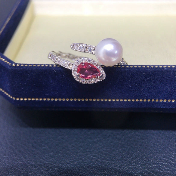 Freshwater Pearl Ring Copper Microinlaid Zircon Bamboo Ruby Open Women's Fashion Jewelry