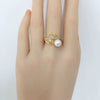 Freshwater Pearl Ring Copper Microinlaid Zircon Bow Flat Round Rose Buns Round Women's Fashion
