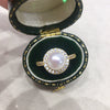 Freshwater Pearl Ring Copper Microinlaid Zircon Women's Fashion Flat Round Bun Round Jewelry