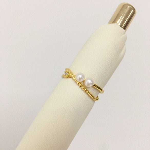 Freshwater Pearl Ring Copper Multibead Flat Round Rose Buns Round Women's Fashion