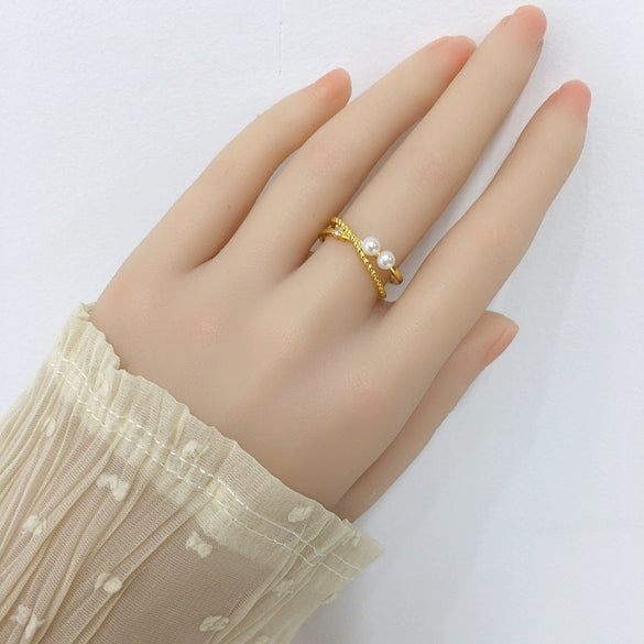 Freshwater Pearl Ring Copper Multibead Flat Round Rose Buns Round Women's Fashion