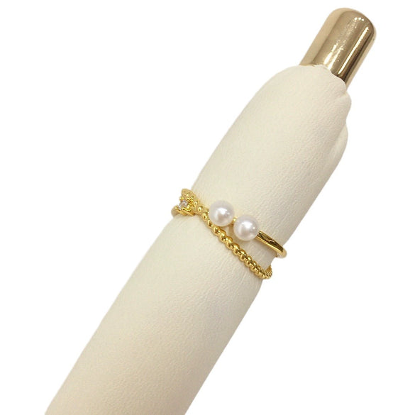 Freshwater Pearl Ring Copper Multibead Flat Round Rose Buns Round Women's Fashion