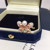 Freshwater Pearl Ring Copper Retro Enamel Butterfly Women's Adjustable Opening