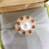 Freshwater Pearl Ring Copper With Gold Color Preservation Micro Zircon Flat Round And Bun Round Style Women's