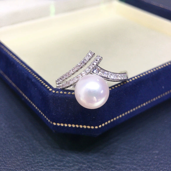 Freshwater Pearl Ring Copper Zircon Triangle Women's Fashion Jewelry