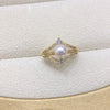Freshwater Pearl Ring Fashion Exquisite Micro Inlaid Zircon Diamond Copper Adjustable Opening Women's Flat Round Rose Buns Round