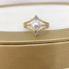Freshwater Pearl Ring Fashion Exquisite Micro Inlaid Zircon Diamond Copper Adjustable Opening Women's Flat Round Rose Buns Round