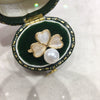 Freshwater Pearl Ring Light Luxury Cat's Eye Stone Clover Design Copper Material Round Shape Women's Jewelry