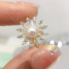 Freshwater Pearl Ring Light Luxury Zircon Sunflower Round Opening Copper Women's