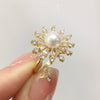 Freshwater Pearl Ring Light Luxury Zircon Sunflower Round Opening Copper Women's