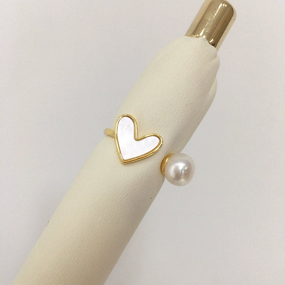 Freshwater Pearl Ring Natural Seashell Mother Of Shellfish Love Shaped Copper Material For Women