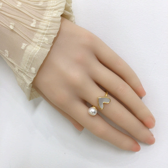 Freshwater Pearl Ring Natural Seashell Mother Of Shellfish Love Shaped Copper Material For Women