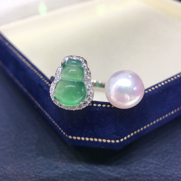 Freshwater Pearl Ring With Copper Natural Chalcedony Agate And Gourd Shape Fashion Style Jewelry