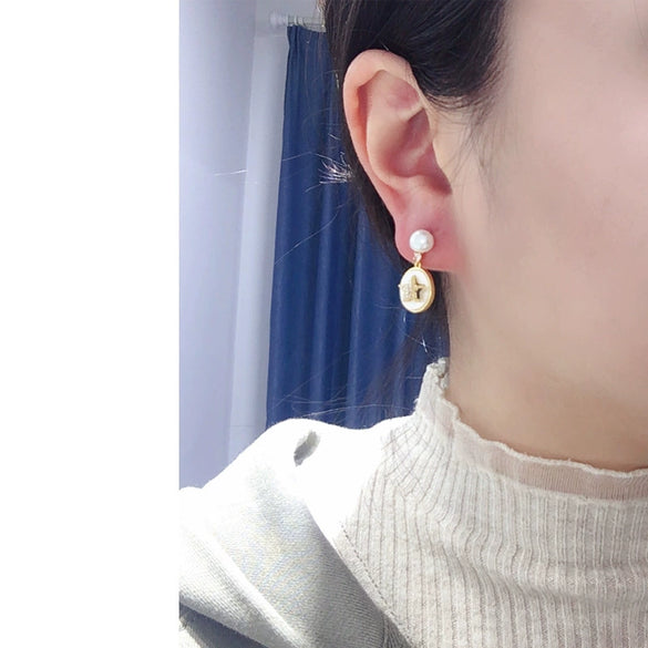 Freshwater Pearl Sea Shell Star Oblate Women's Earrings S925 Sterling Silver 18K Goldfilled