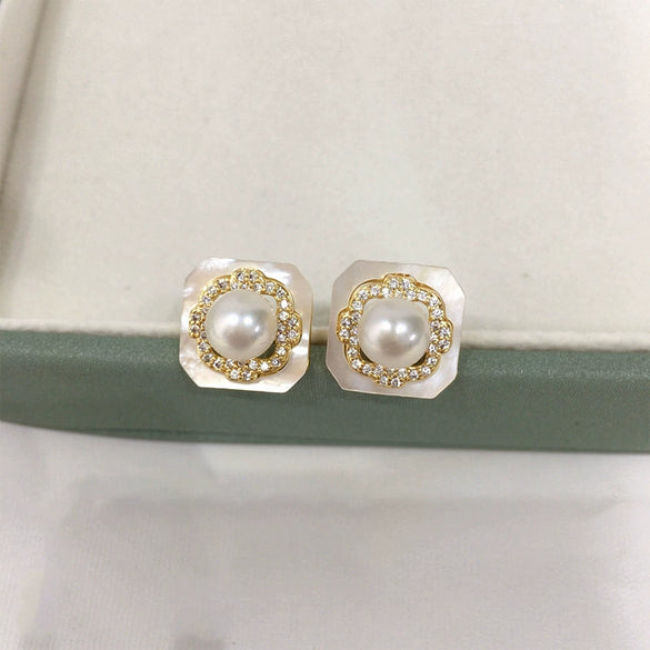 Freshwater Pearl Sea Shell Sterling Silver Goldfilled Women's Oblate Earrings