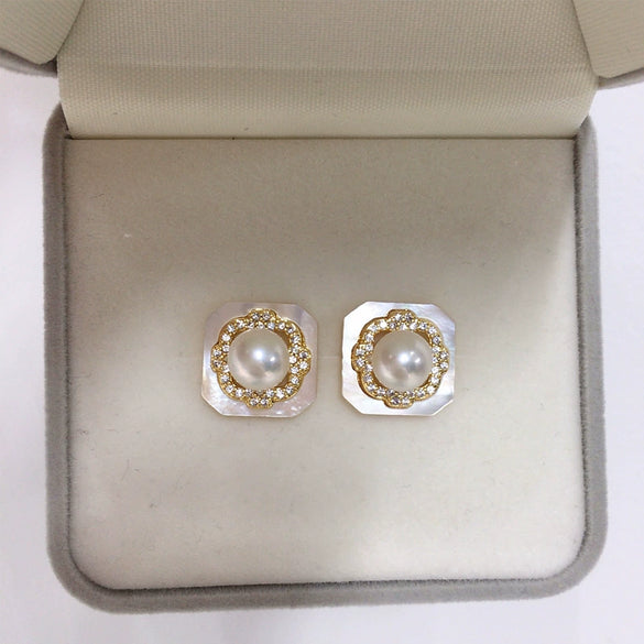 Freshwater Pearl Sea Shell Sterling Silver Goldfilled Women's Oblate Earrings