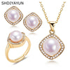 Freshwater Pearl Square Pendant Earrings Ring Set Jewelry