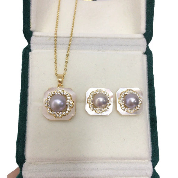 Freshwater Pearl Square Pendant Earrings With Sea Shell Light Luxury Highend Style