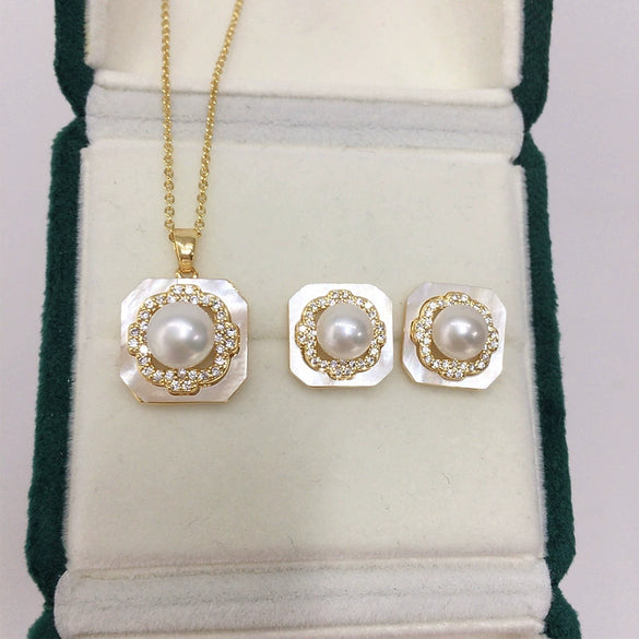 Freshwater Pearl Square Pendant Earrings With Sea Shell Light Luxury Highend Style